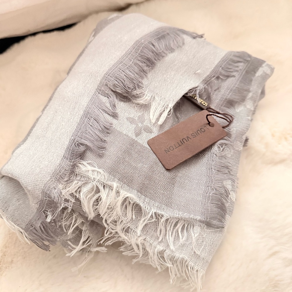 Louis Vuitton Light Gray Monogram Scarf